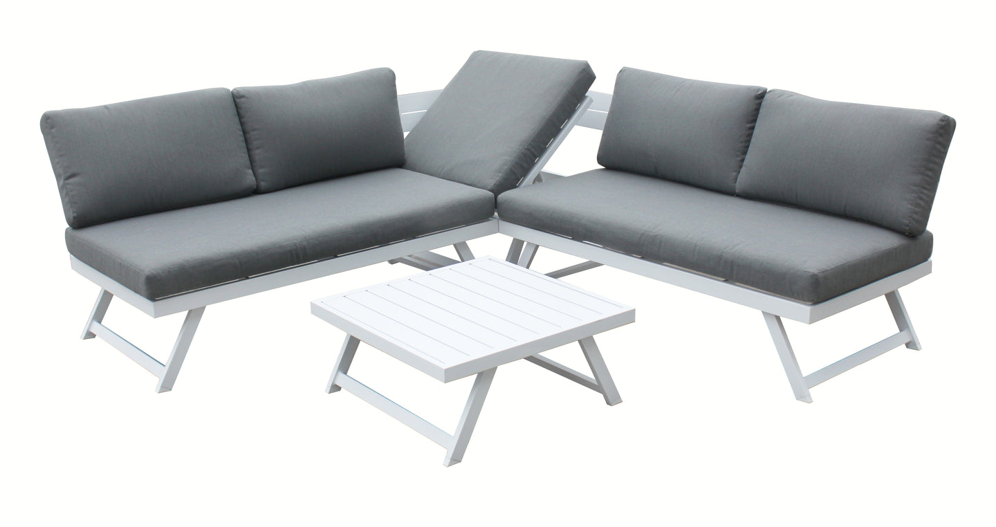Signature Weave - Kimmie Outdoor Corner Lounge Set with Adjustable Head Rest White Frame